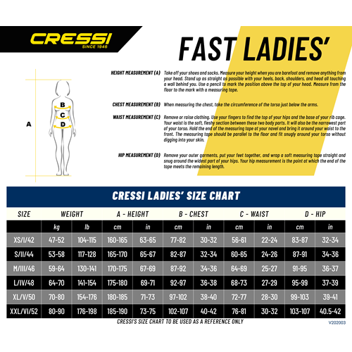 ~Fast 3mm - Cressi Steamer - Ladies Sizes